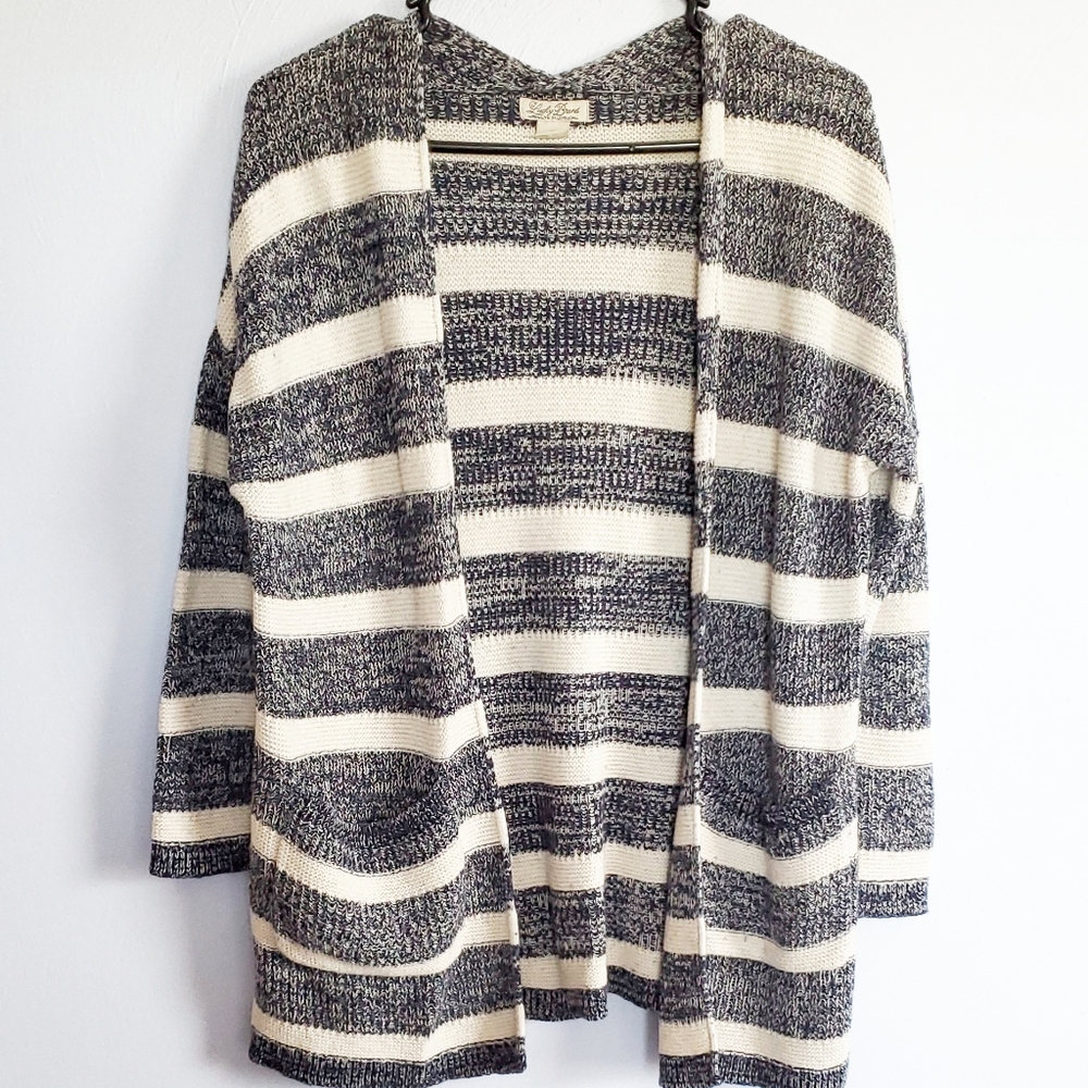 Lucky Brand Striped Open Front Cardigan Wool Blend